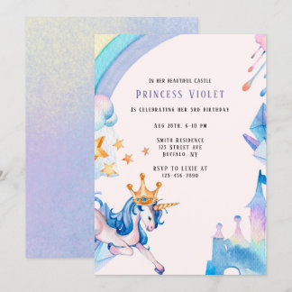 Princess Unicorn Castle 00. Geburtstagsparty Einladung
