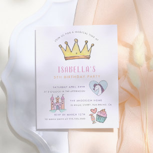 Princess Unicorn & Castle Einladungspostkarte