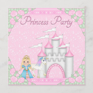 Princess, Unicorn & Castle Pink Princess Party Einladung
