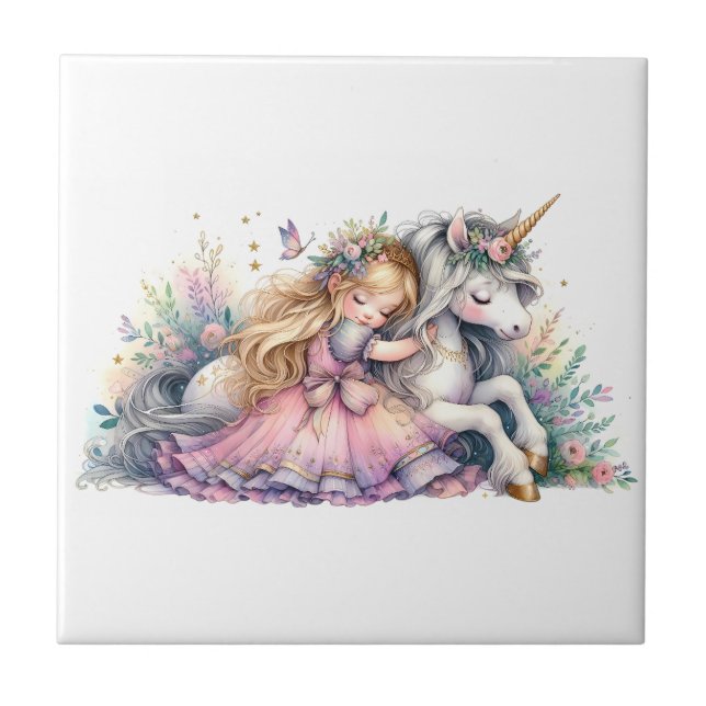 Princess Unicorn Pastel Fairytale Fantasy Fliese (Vorderseite)