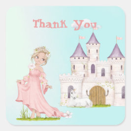 Princess Unicorn Pink Blue Castle Vielen Dank Quadratischer Aufkleber