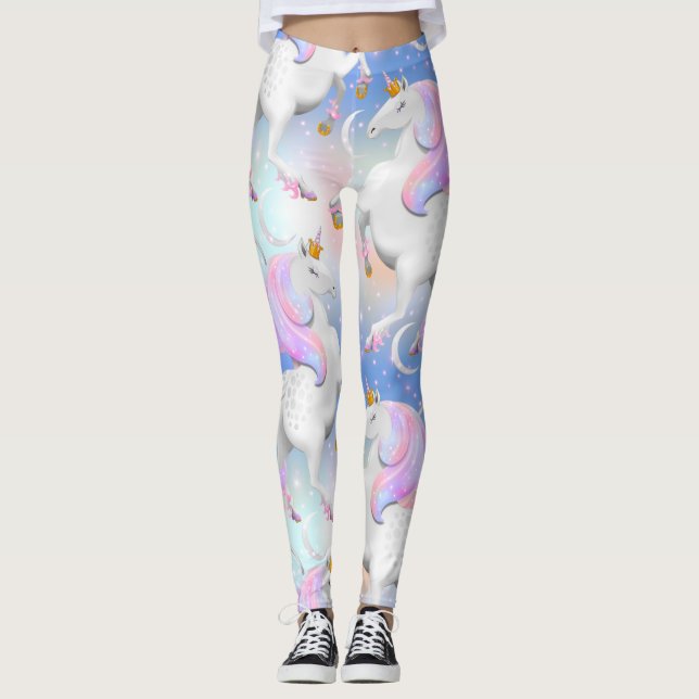 Princess Unicorn Rosa und blaue Nacht Leggings (Vorderseite)