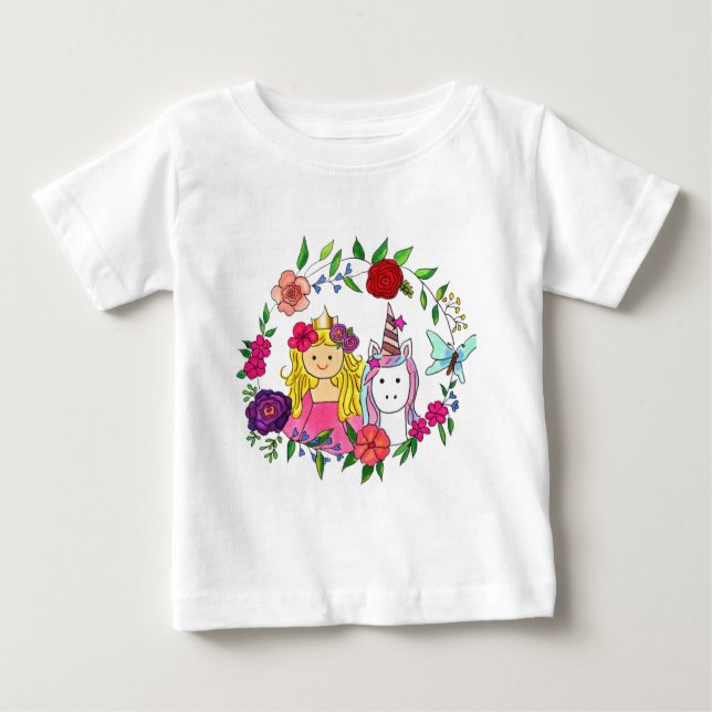 Princess & Unicorn Wreath Baby Top & T - Shirt (Vorderseite)