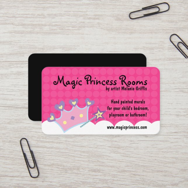 Princess Wand Pink Dot Business Card Visitenkarte (Vorderseite/Rückseite Beispiel)