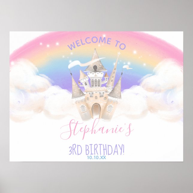 Princess Welcome Sign mit Pastel Rainbow Poster (Vorne)