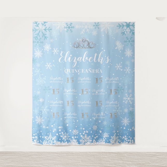Princess Winter Quinceañera Fotokabine Hintergrund Wandteppich (Vorderseite)