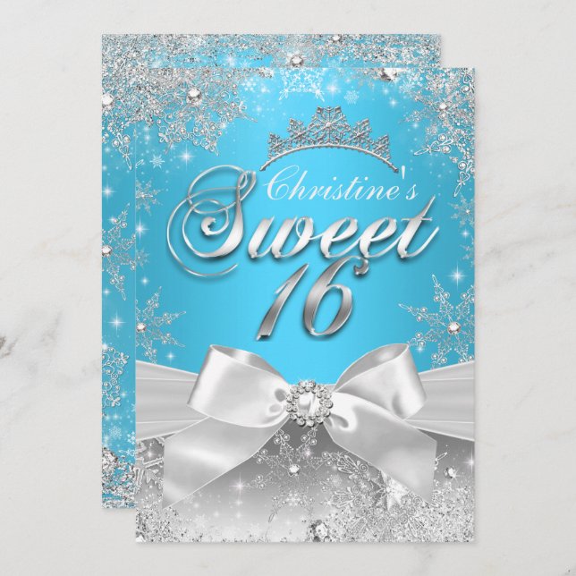 Princess Winter Wonderland Blue Sweet 16 Einladung (Vorne/Hinten)