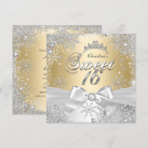 Princess Winter Wonderland Gold Sweet 16 Party Einladung