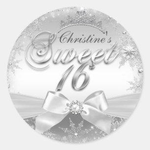 Princess Winter Wonderland Silber Sweet 16 Aufkleb Runder Aufkleber