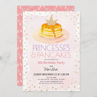 Princesses & Pancakes Pink Gold Girl Geburtstag Einladung
