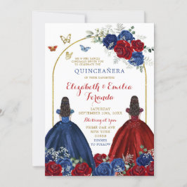 Princesses Quinceañera, Twin Navy Blue Rote Rose Einladung