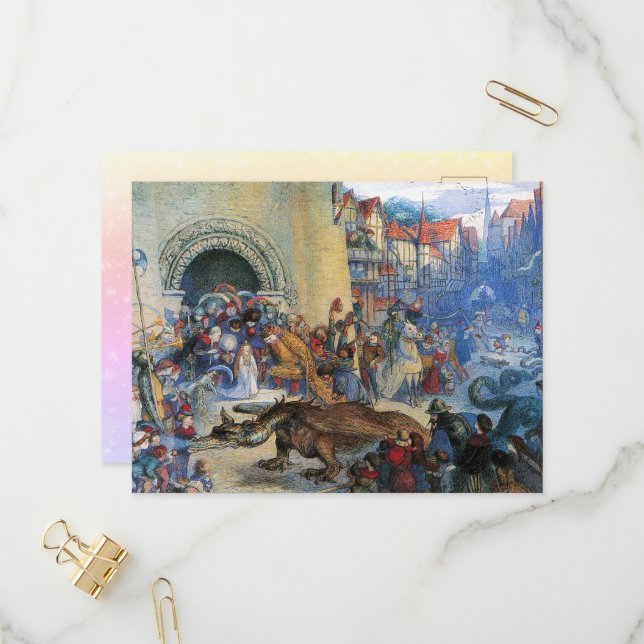 Princess's Birthday Dragon Einladungspostkarte (Vorderseite/Rückseite Beispiel)