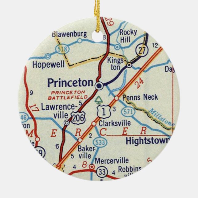Princeton NJ Retro Map Keramik Ornament (Hinten)