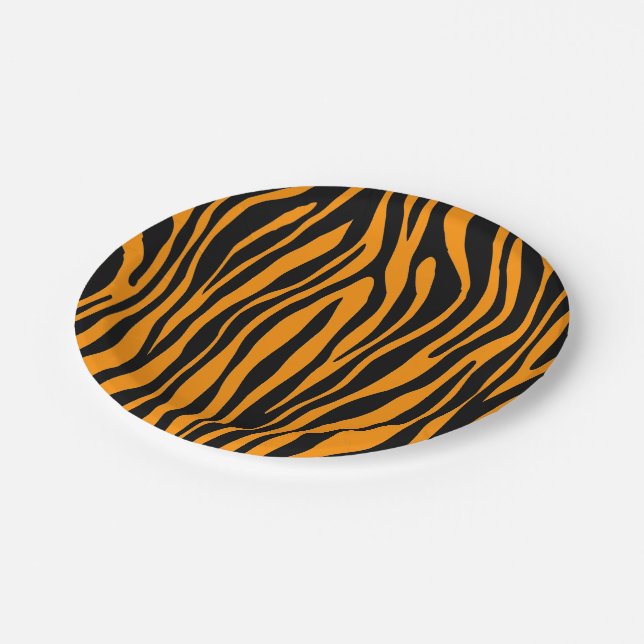 Princeton Orange Zebra Print Pappteller (Schrägansicht)