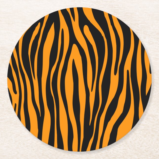 Princeton Orange Zebra Print Runder Pappuntersetzer (Vorderseite)