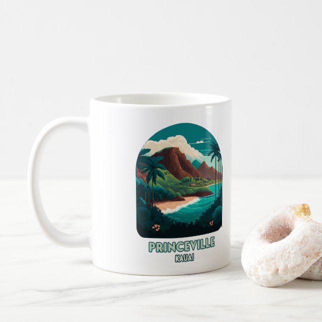 Princeville Kauai Hawaii Beach Mountains Retro Kaffeetasse (Mit Donut)