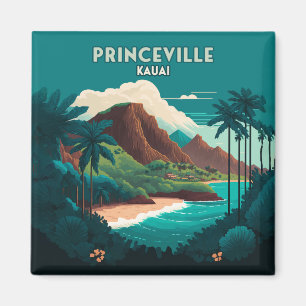 Princeville Kauai Hawaii Beach Mountains Retro Magnet