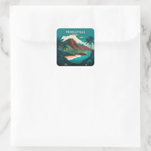 Princeville Kauai Hawaii Strand Berge Retro Quadratischer Aufkleber