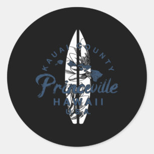 Princeville Kauai Hawaiianisches Surfen Vintage Ha Runder Aufkleber