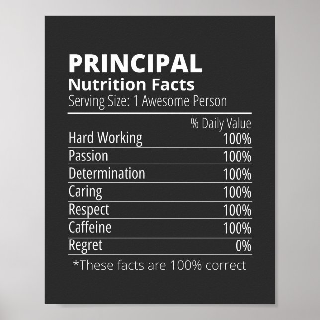 Principal Nutrition Facts Funny Poster (Vorne)