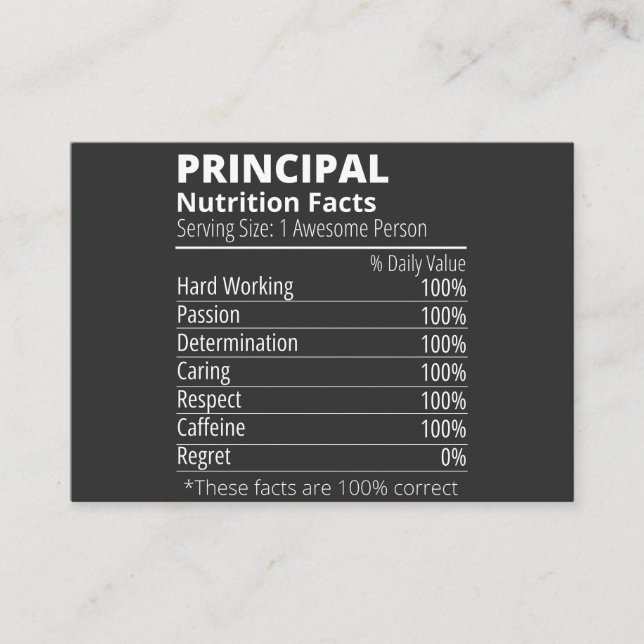 Principal Nutrition Facts Funny Visitenkarte (Vorderseite)