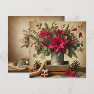 Principal Rustic Vintage Christmas Poinsettia Einladung
