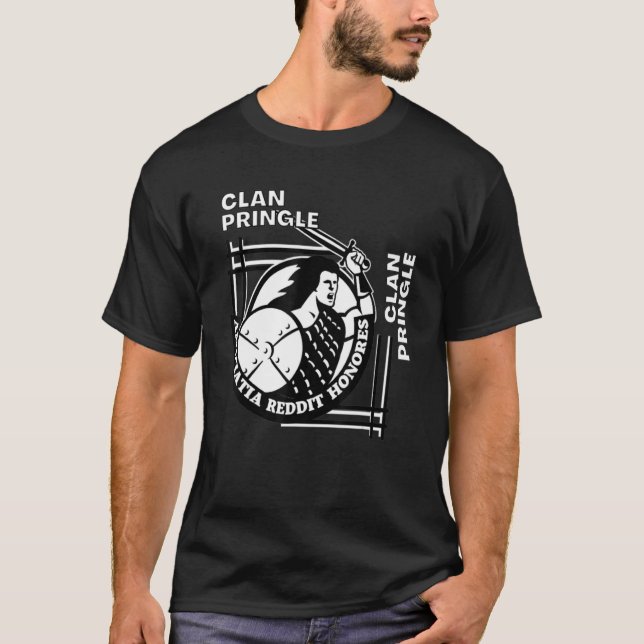 Pringle Clan Gaelic Motto Swordsman T-Shirt (Vorderseite)