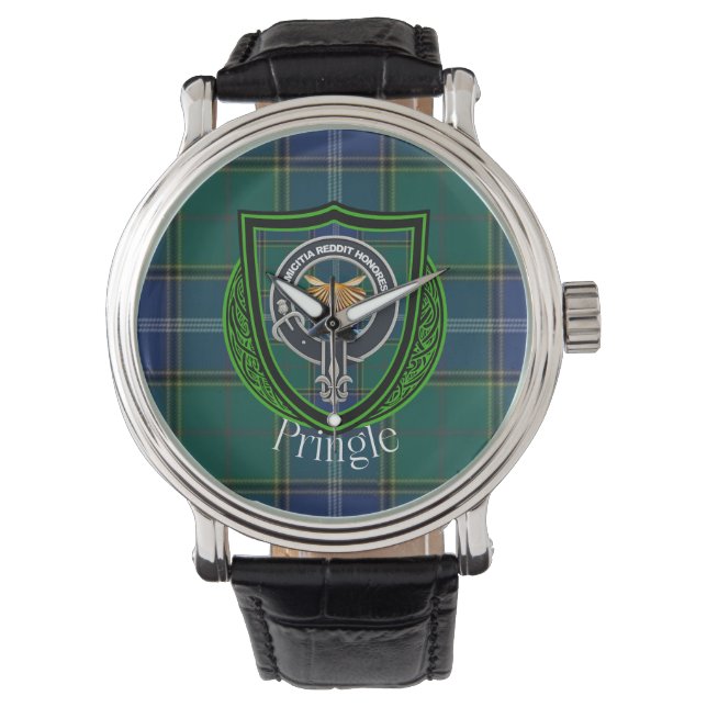 Pringle Scottish Clan Tartan & Crest Armbanduhr (Vorderseite)