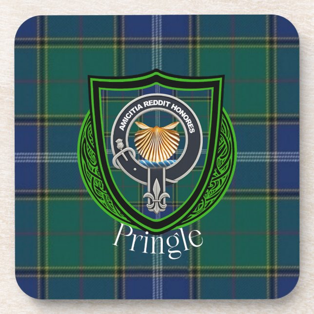 Pringle Scottish Clan Tartan & Crest Getränkeuntersetzer (Vorderseite)