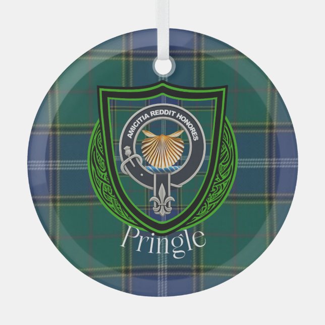 Pringle Scottish Clan Tartan & Crest Ornament Aus Glas (Vorderseite)