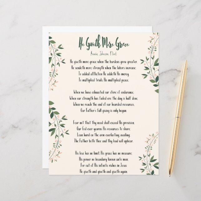 Print - Annie Johnson Flint 'He Giveth More Grace' (Vorderseite/Rückseite Beispiel)
