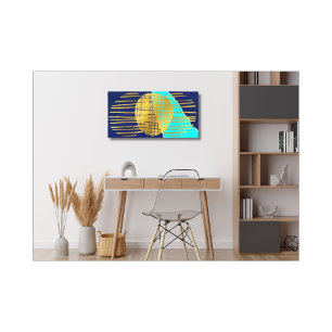 Print Blue Gold Abstrakt Collage Stretched Leinwan Leinwanddruck