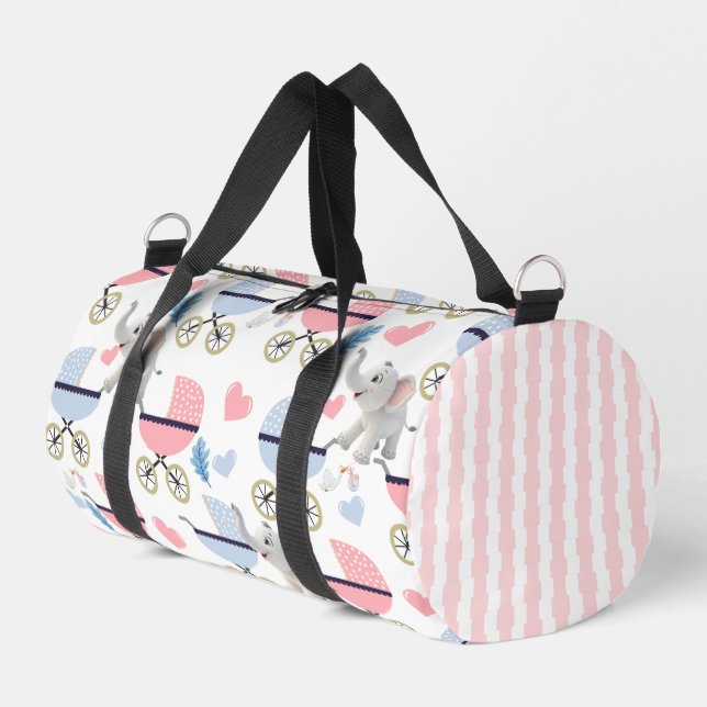 Print Cut Sew Bag Duffel Pink & Blue Elephant Duffle Bag (Linke Seite)