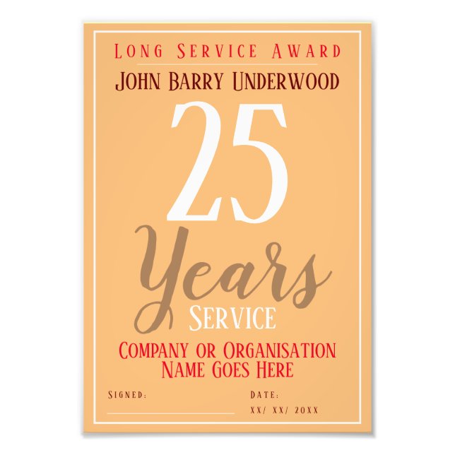 Print-Foto zum Long Service Award Fotodruck (Vorne)