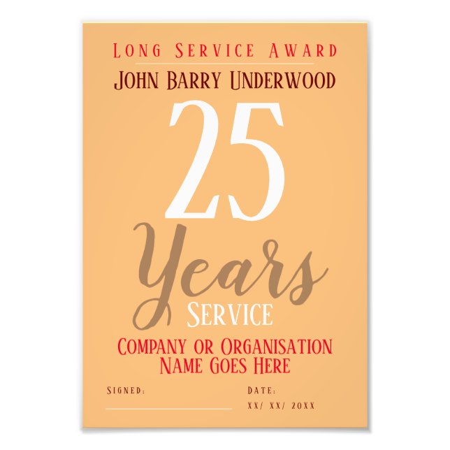 Print-Foto zum Long Service Award Fotodruck (Vorne)