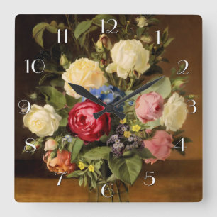 Print of "Victorian Roses" Wall Clock Quadratische Wanduhr