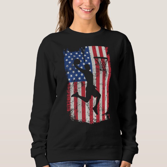 Print On Back Basketball USA American Flag 4th Of  Sweatshirt (Vorderseite)