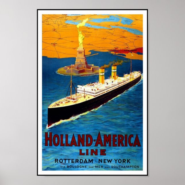 Print Retro Vintage Image Travel Holland - Amerika Poster (Vorne)