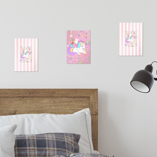 Print Set  Pink & White Stripe Unicorn  (Schlafzimmer)