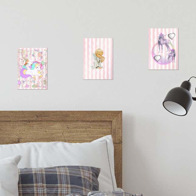 Print Set  Pink & White Stripe Unicorn Angel (Schlafzimmer)