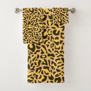 Print Trendy Peach and Yellow Leopard Badhandtuch Set