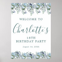 Printable 18. Geburtstag Blue Floral Willkommen