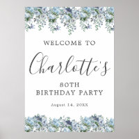 Printable 80. Geburtstag Blue Floral Willkommen