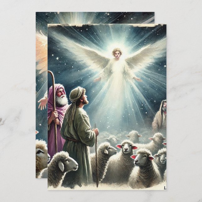 Printable Angel & Shepherds Krippe Einladung (Vorne/Hinten)