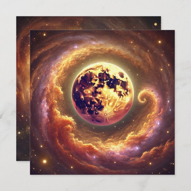 Printable Autumnal Galaxy Harvest Moon Scrapbook Einladung (Vorne/Hinten)