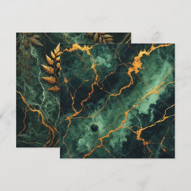 Printable Autumnal Marble Green Forest Scrapbook Einladung (Vorne/Hinten)
