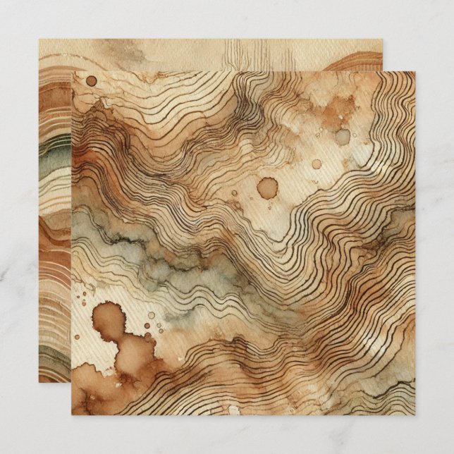 Printable Autumnal Watercolor Wood Grain Scrapbook Einladung (Vorne/Hinten)