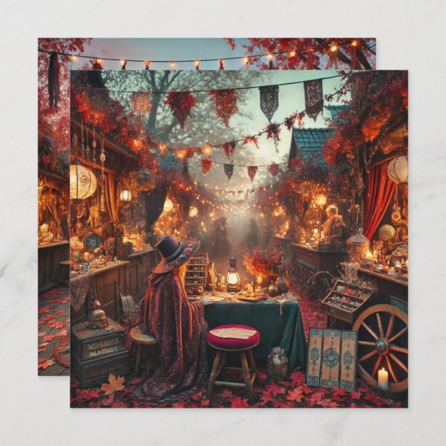 Printable Autumnal Whimsigoth Market Scrapbook Einladung (Vorne/Hinten)