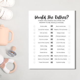 Printable Baby Shower Game: Would She Rather?  Briefbogen
