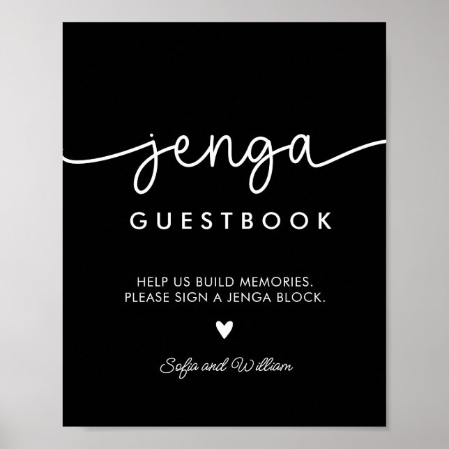 Printable Black Wedding Jenga Gästebuchsigne Poster (Vorne)